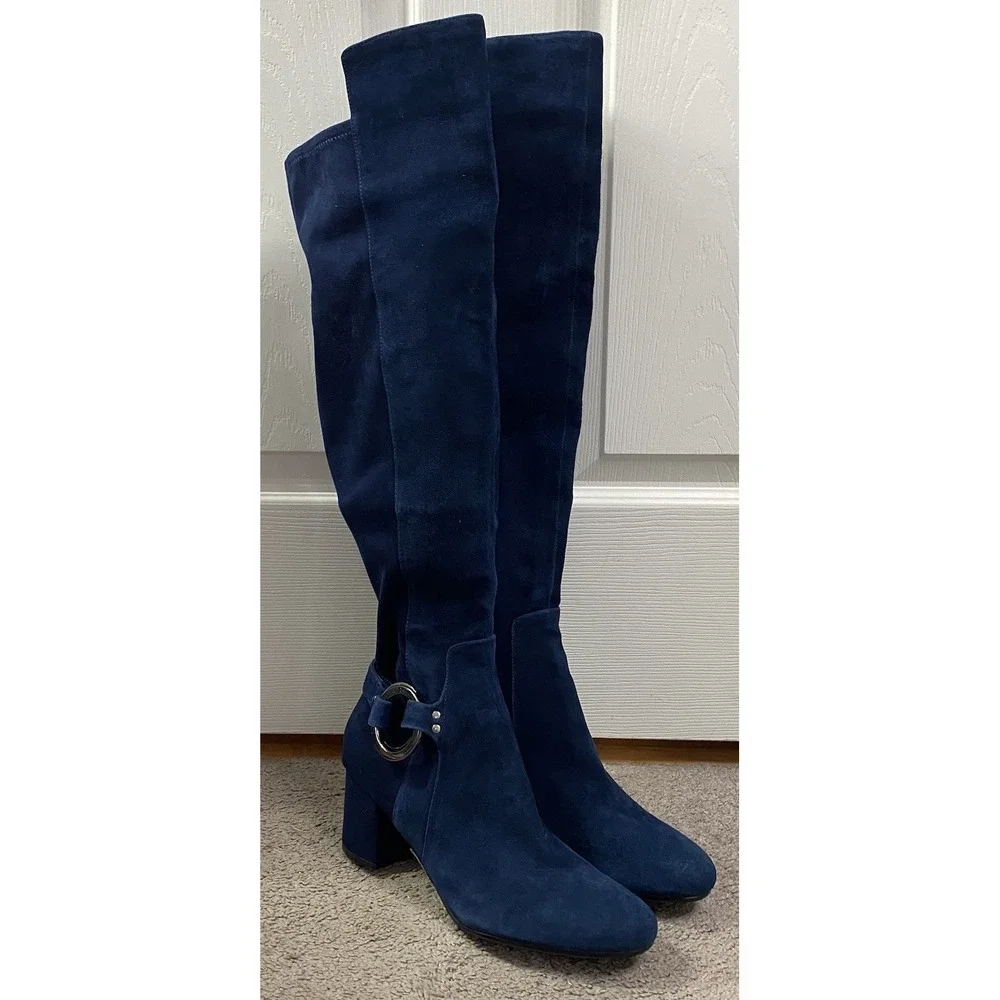Karl Lagerfeld Womens Leather Over the Knee Dance Boots-Midnight Blue Sz. 9M/40B